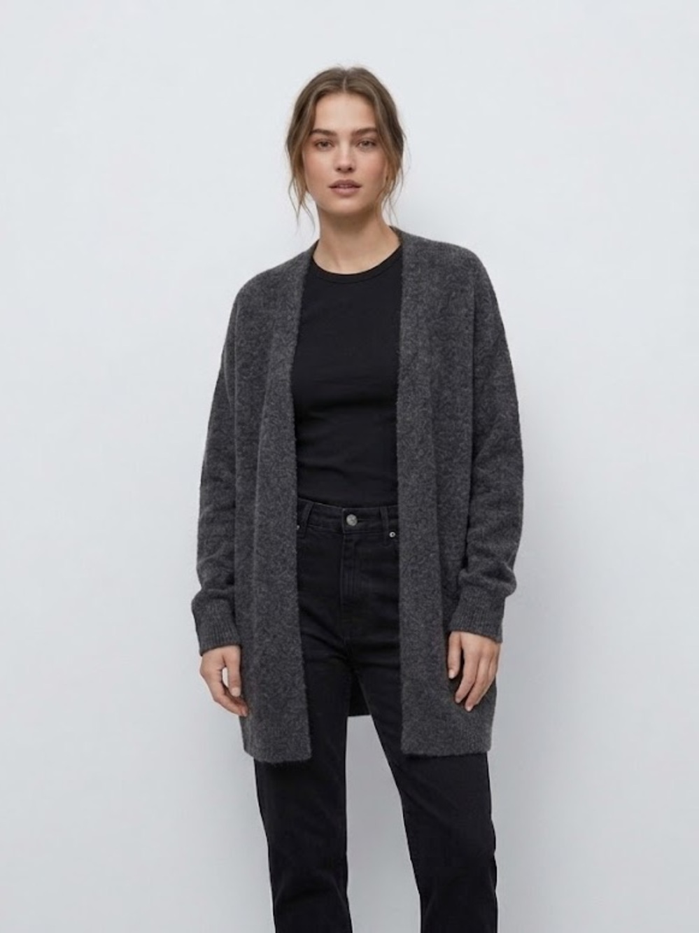 Zara Oversized Open-Front Gray Cardigan | Size Medium